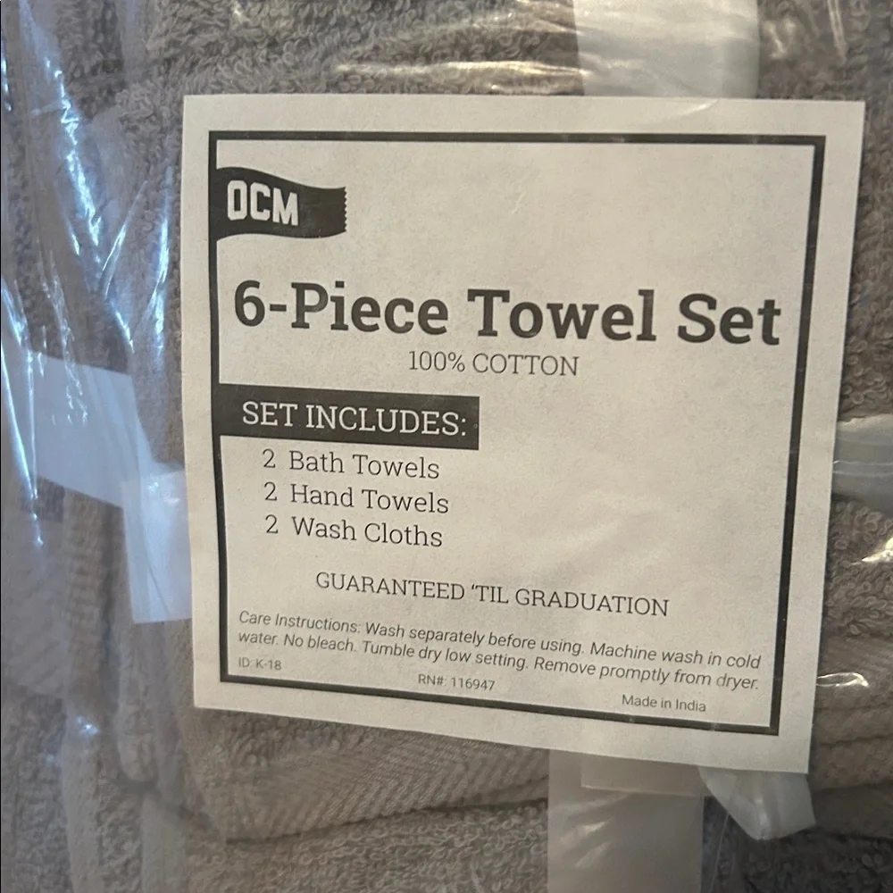 NWT, 6 piece towel set, gray - Picture 2 of 4